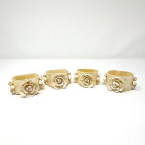 Vintage Capiz Shell Mother of Pearl Flower Rose Napkin Rings Set of 4 - 1970s